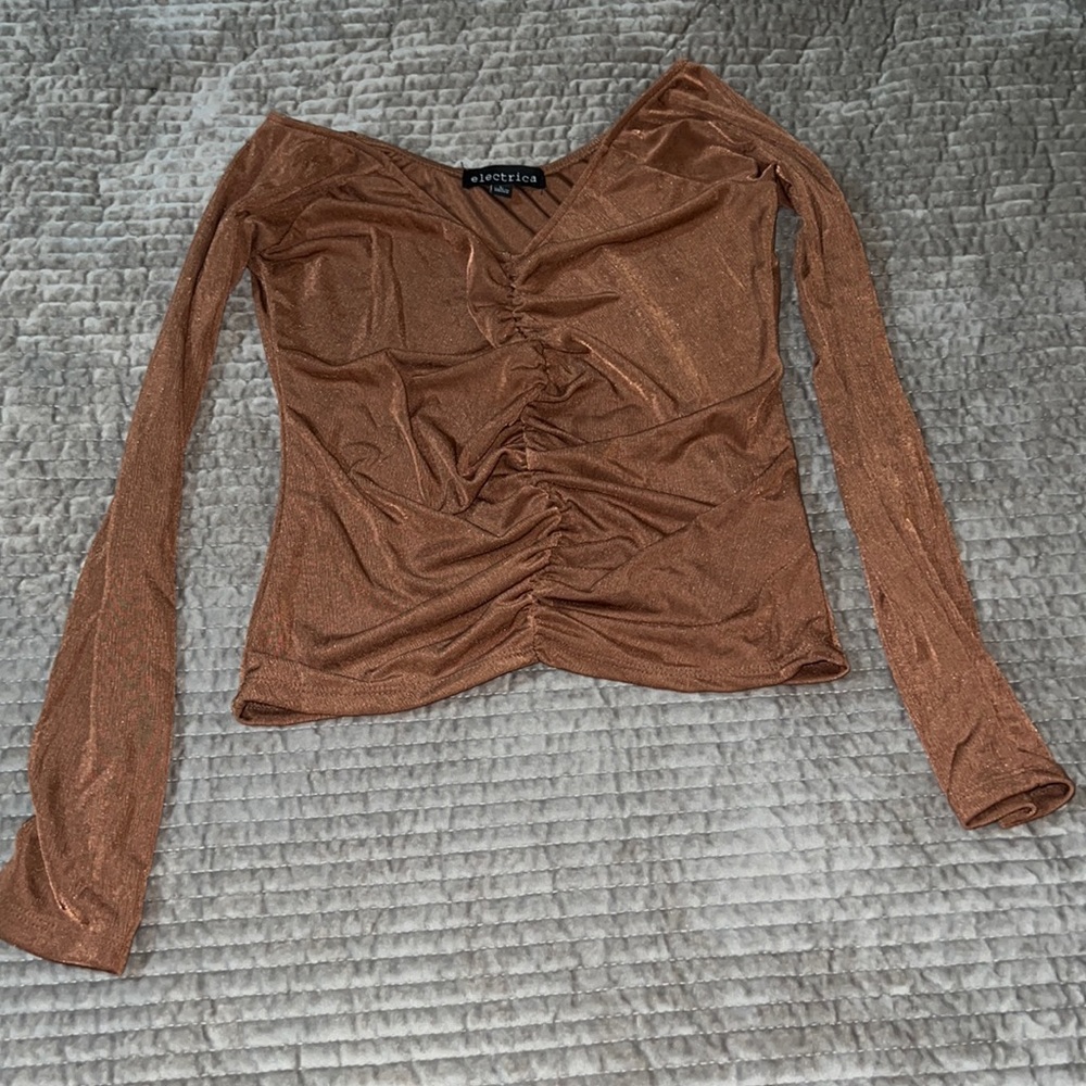 NWOT Brown Shiny Long Sleeve Shirt